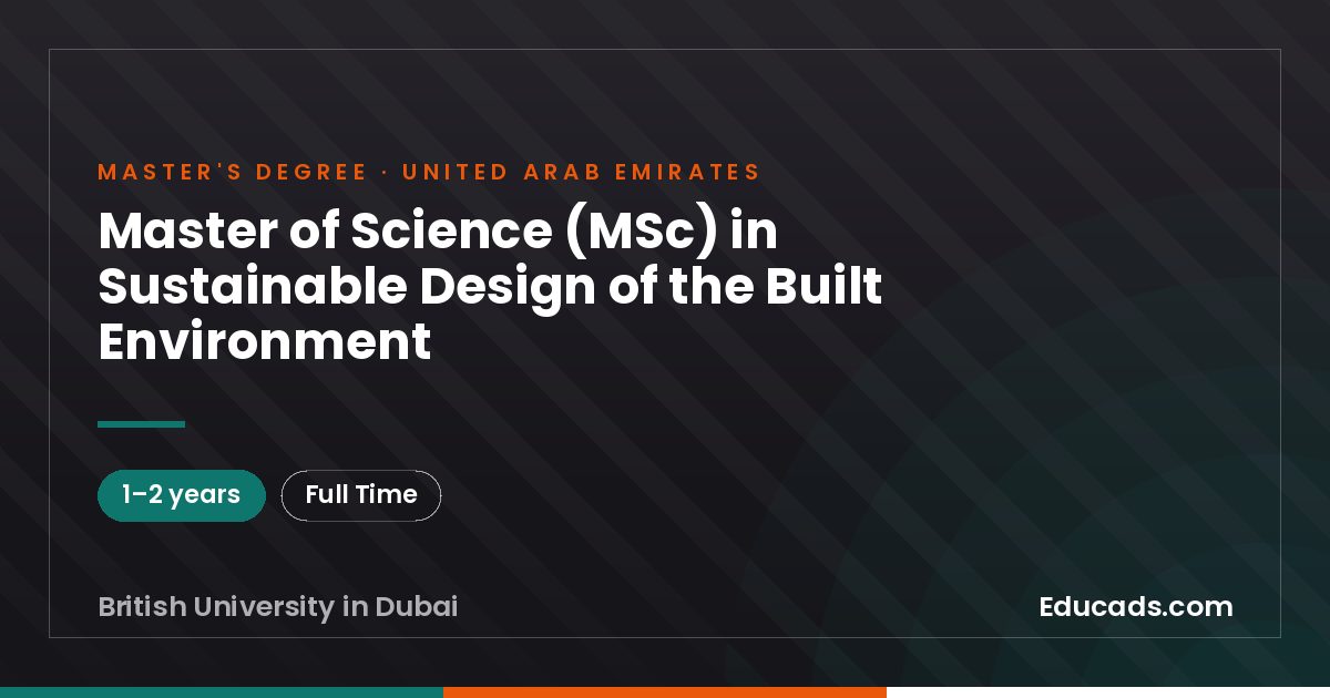 Master of Science (MSc) in Sustainable Design of the Built Environment