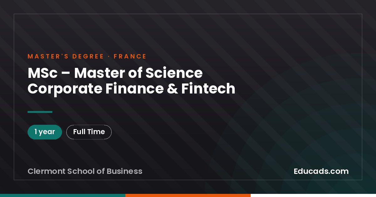 MSc – Master of Science Corporate Finance & Fintech