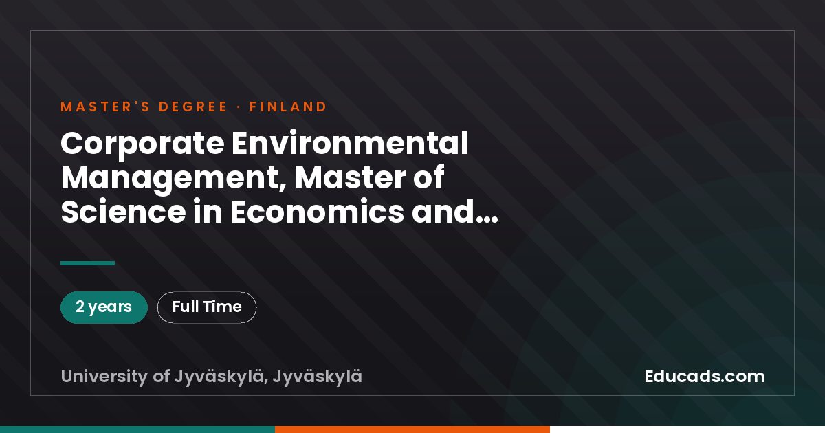 Corporate Environmental Management, Master of Science in Economics and Business Administration