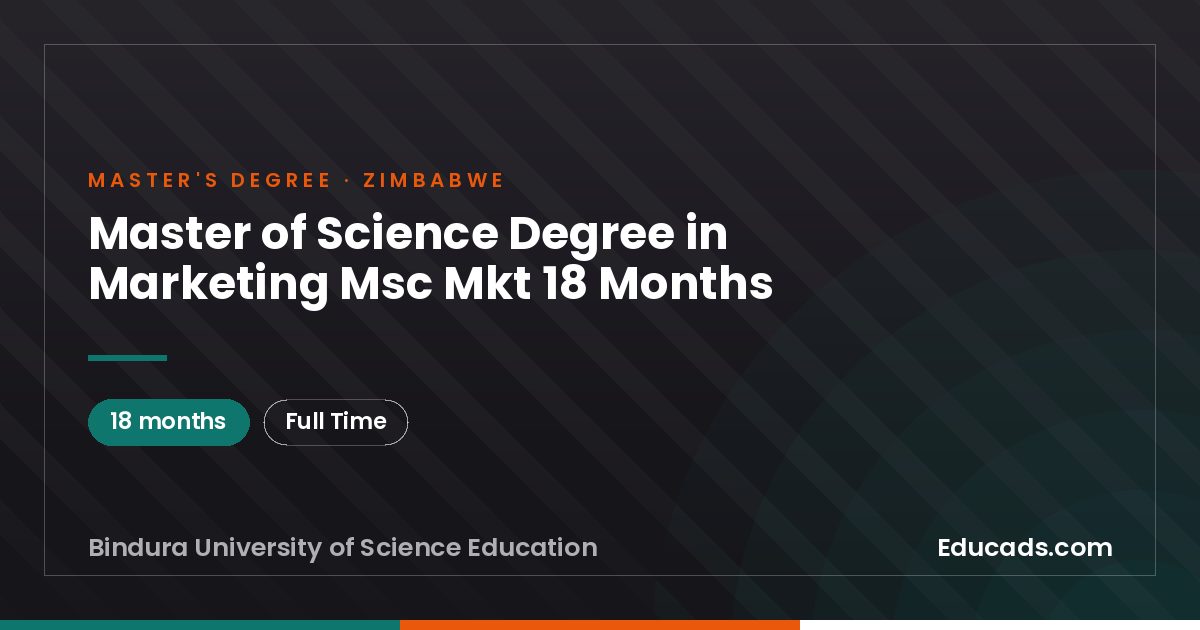 Master of Science Degree in Marketing Msc Mkt 18 Months