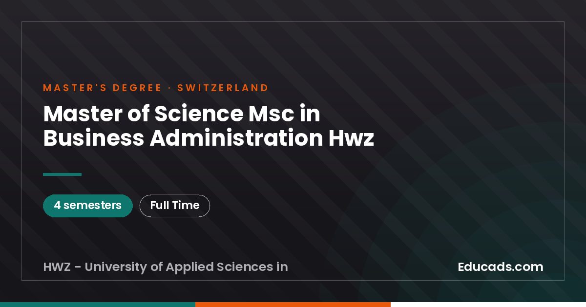 Master of Science Msc in Business Administration Hwz