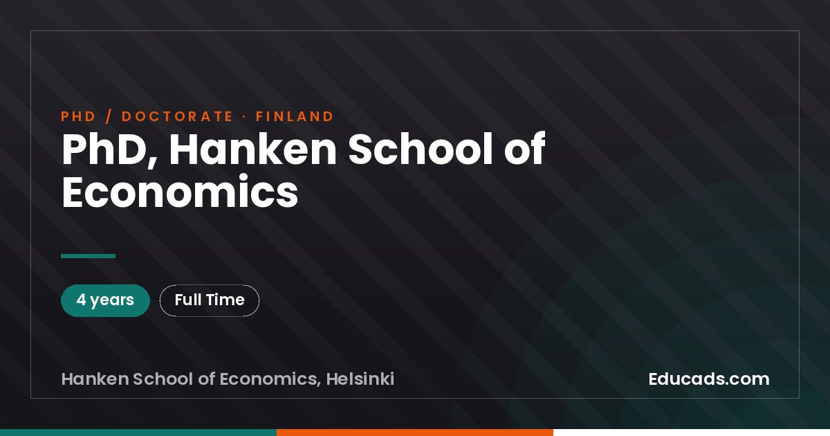 PhD, Hanken School of Economics