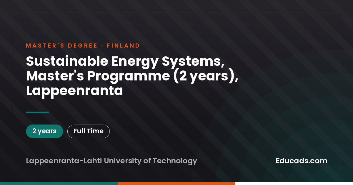 Sustainable Energy Systems, Master's Programme (2 years), Lappeenranta