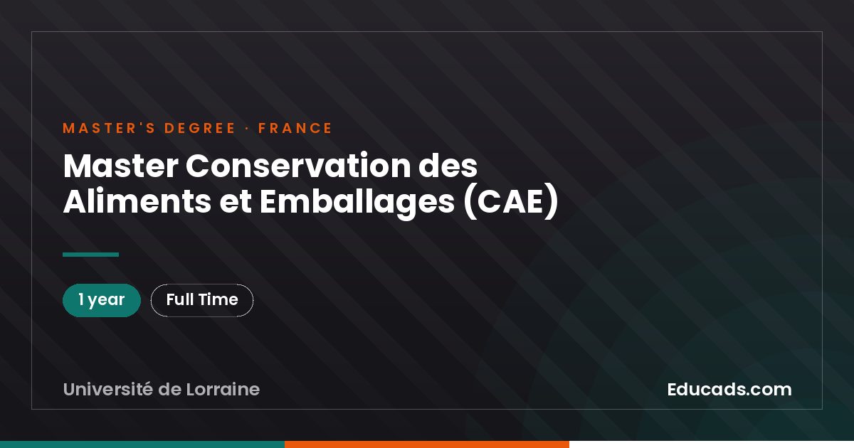 Master Conservation des Aliments et Emballages (CAE)