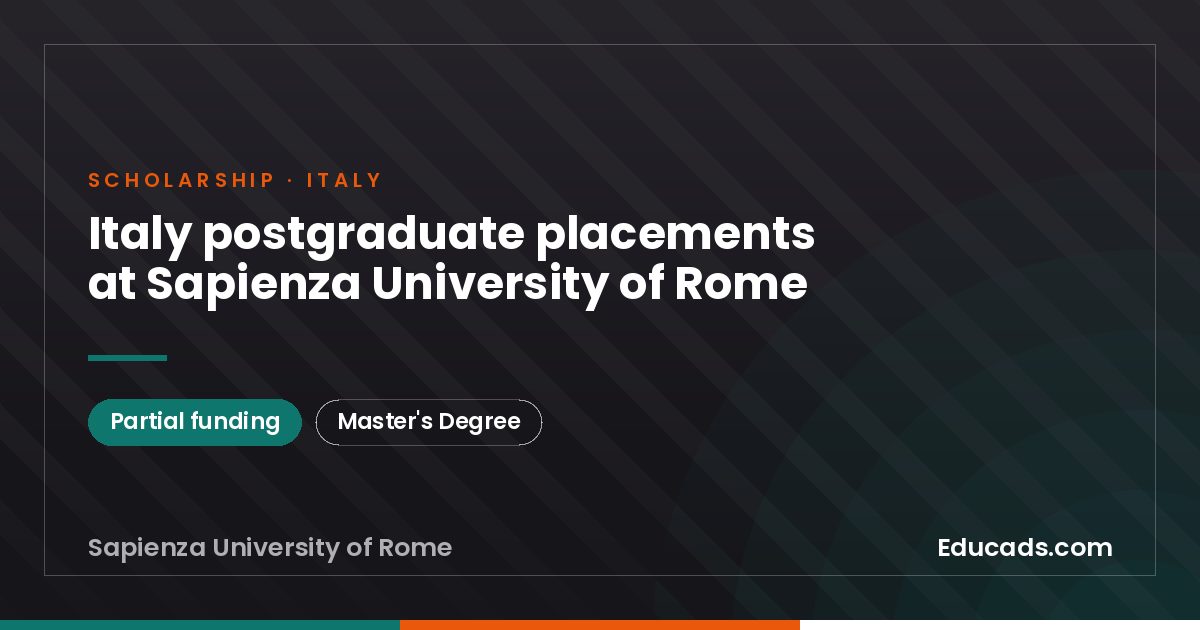 Italy postgraduate placements at Sapienza University of Rome scholarship
