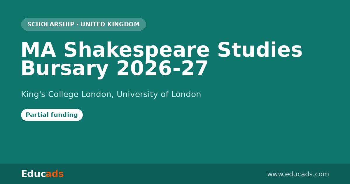 MA Shakespeare Studies Bursary 2026-27 scholarship