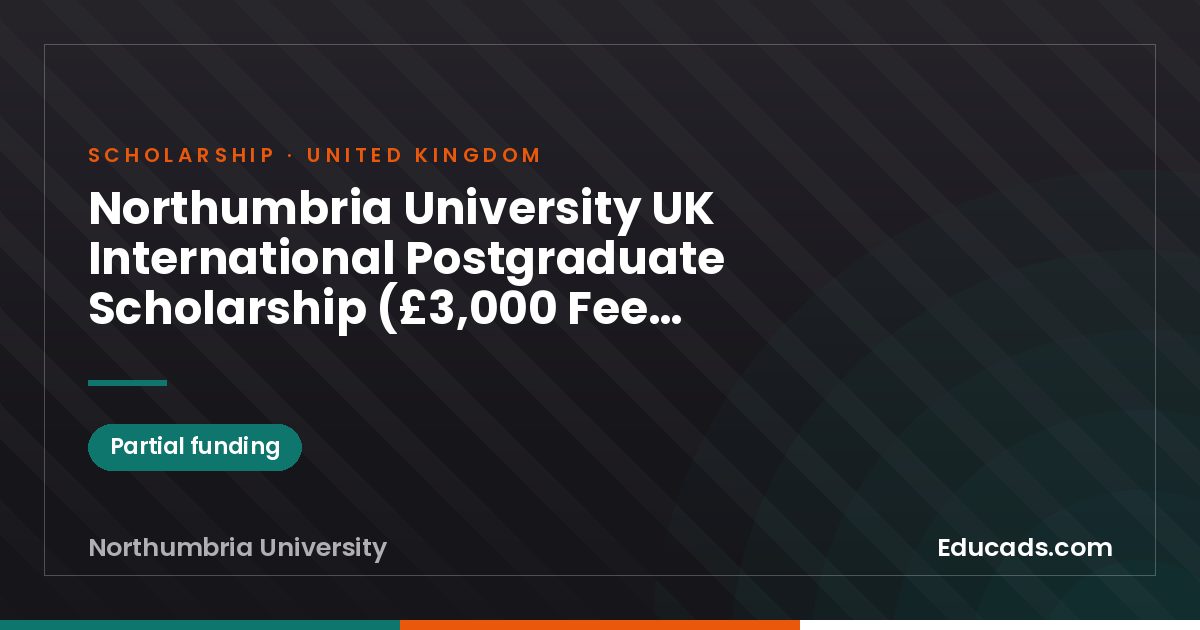 Northumbria University UK International Postgraduate Scholarship (£3,000 Fee Discount) scholarship