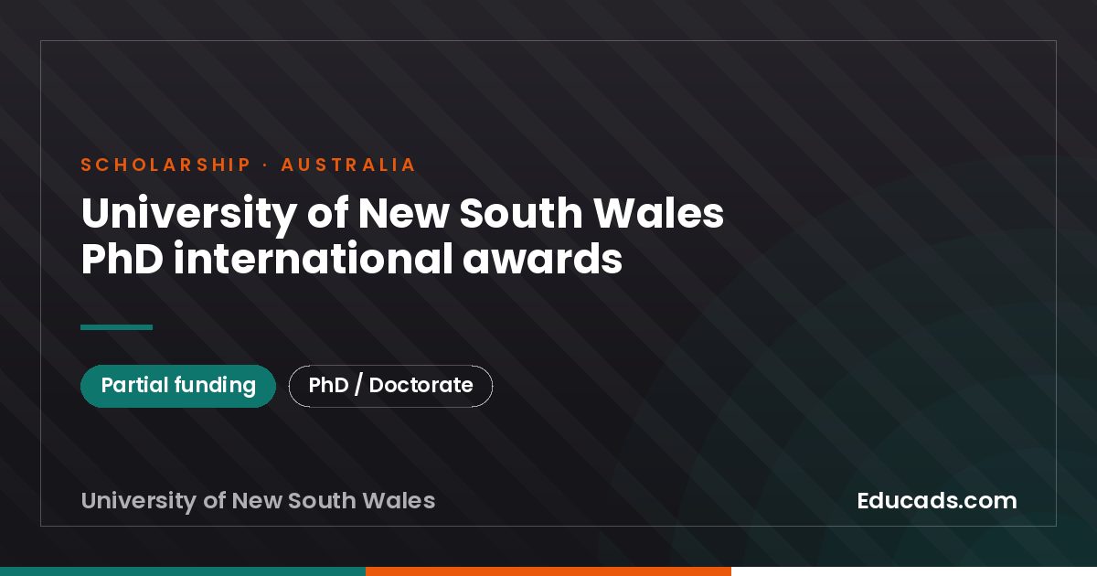 University of New South Wales PhD international awards scholarship