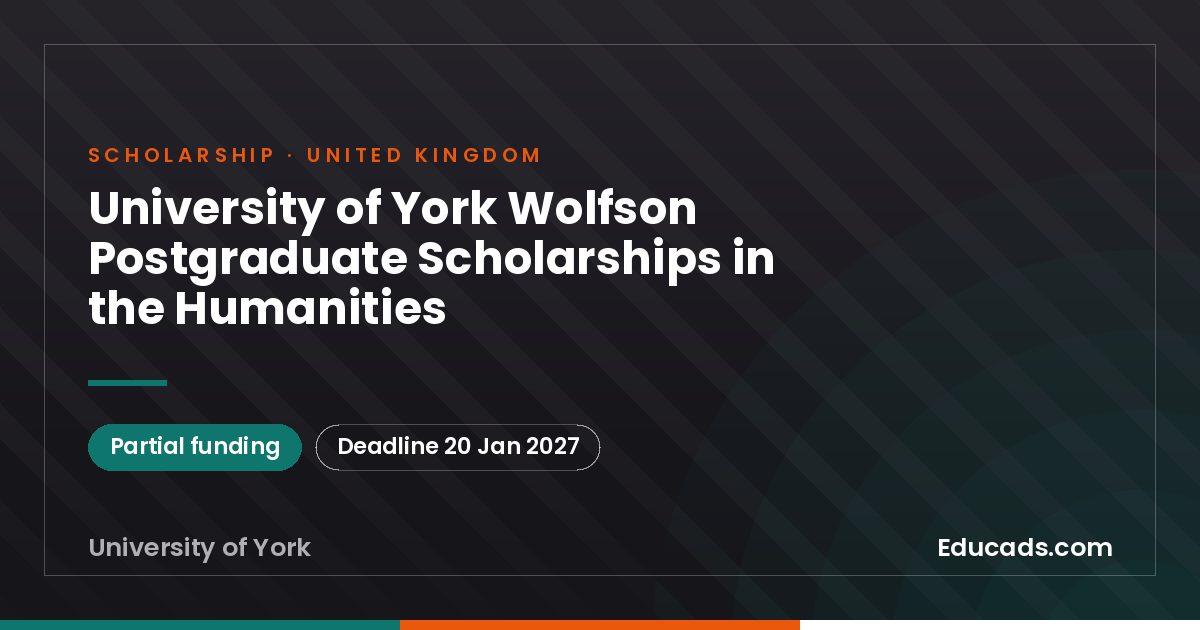 University of York Wolfson Postgraduate Scholarships in the Humanities scholarship