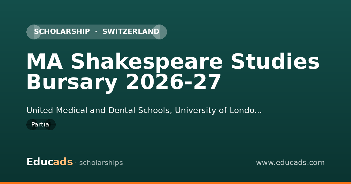 MA Shakespeare Studies Bursary 2026-27 scholarship