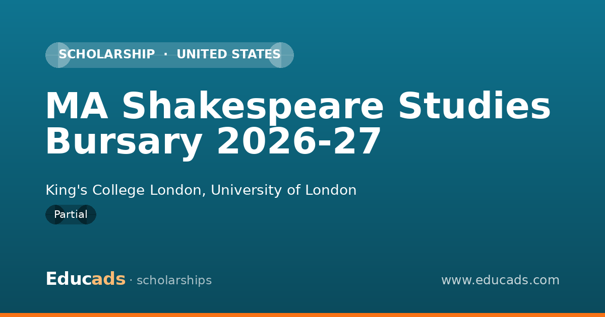 MA Shakespeare Studies Bursary 2026-27 scholarship
