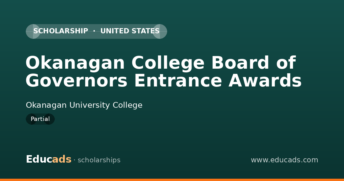 Okanagan College Board of Governors Entrance Awards scholarship